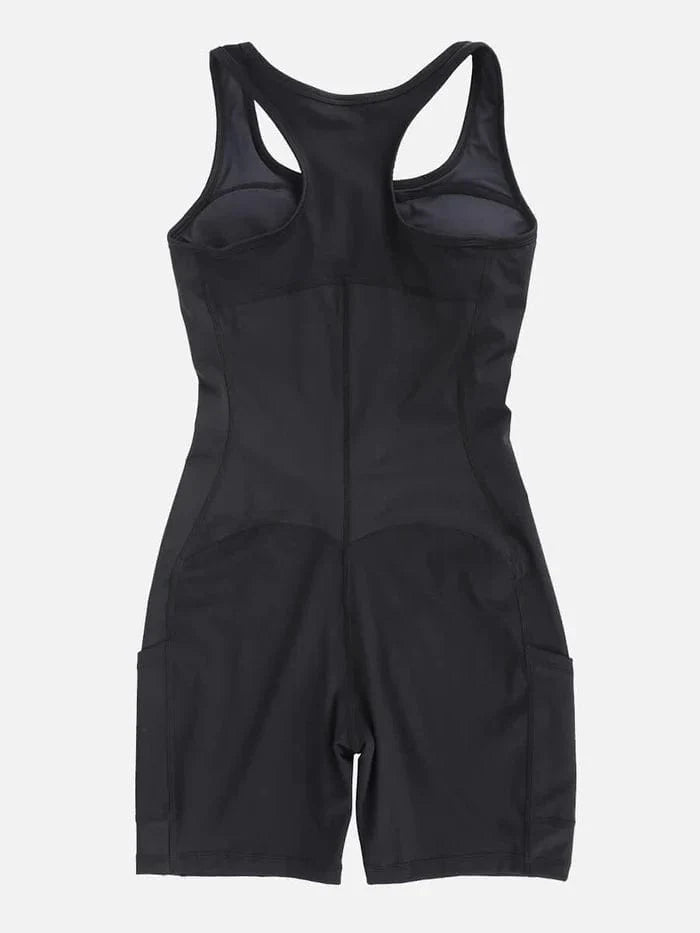 One Piece Shaping Bodysuit with Front Zipper and Side Pockets