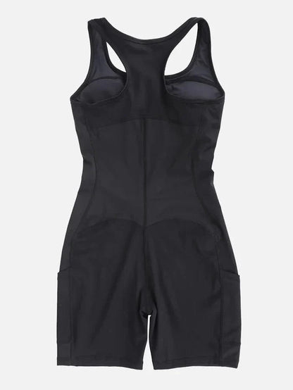 One Piece Shaping Bodysuit with Front Zipper and Side Pockets