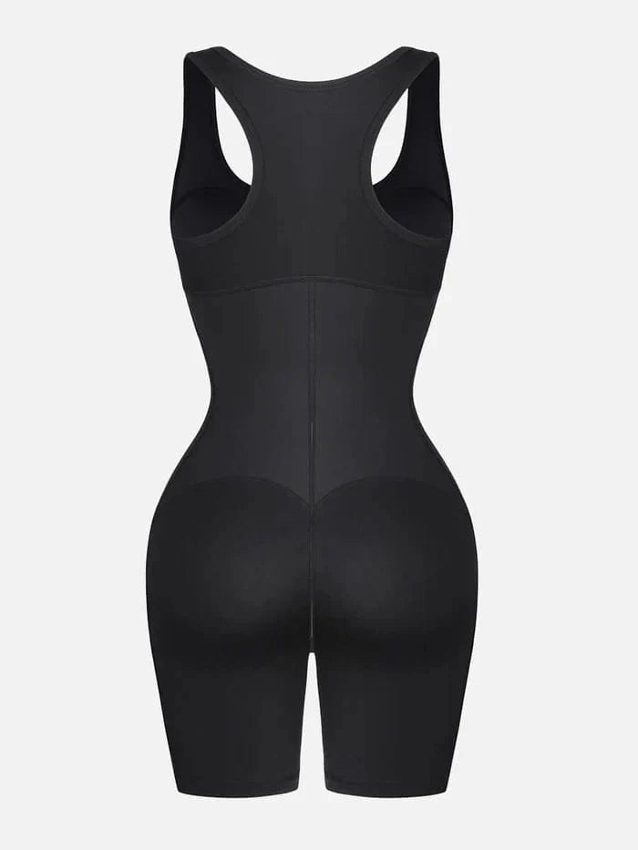 One Piece Shaping Bodysuit with Front Zipper and Side Pockets