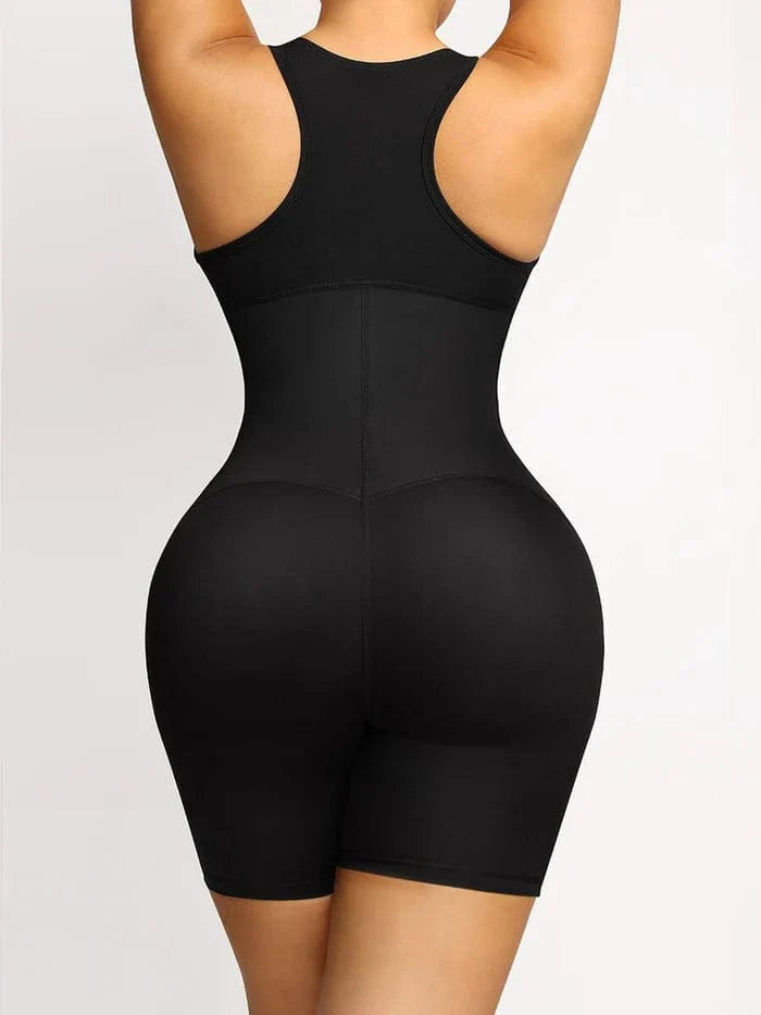 One Piece Shaping Bodysuit with Front Zipper and Side Pockets