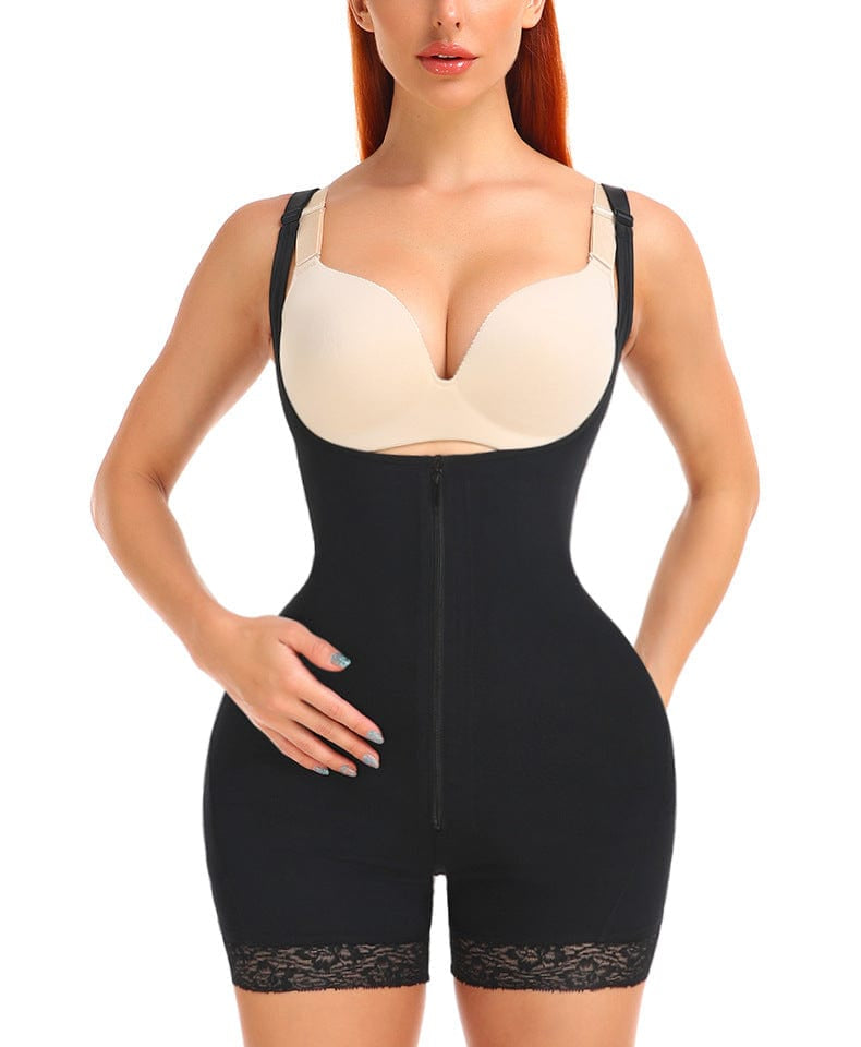 Open Bust Bodysuit Shapewear with Front  Zipper Closure