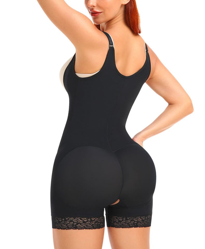 Open Bust Bodysuit Shapewear with Front  Zipper Closure