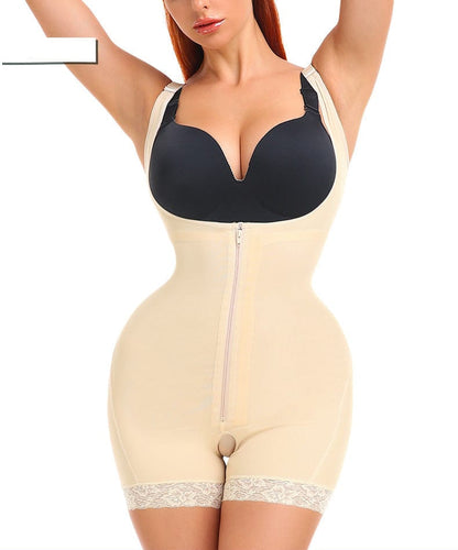 Open Bust Bodysuit Shapewear with Front  Zipper Closure