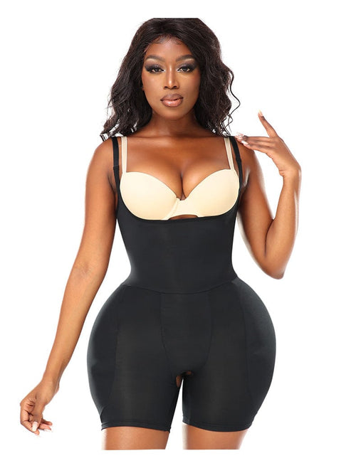 Open Bust Bodysuit Shapewear with Removable Hip Pads