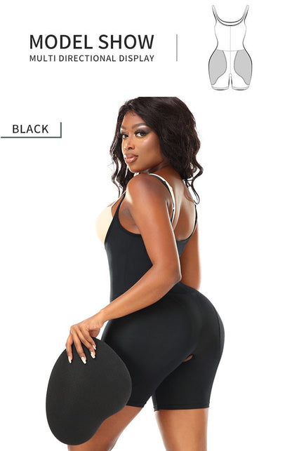 Open Bust Bodysuit Shapewear with Removable Hip Pads