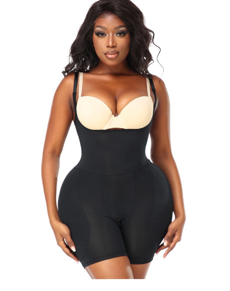 Open Bust Bodysuit Shapewear with Removable Hip Pads