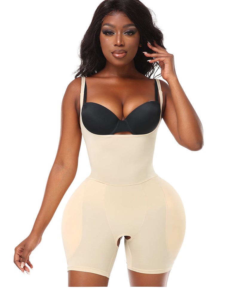 Open Bust Bodysuit Shapewear with Removable Hip Pads