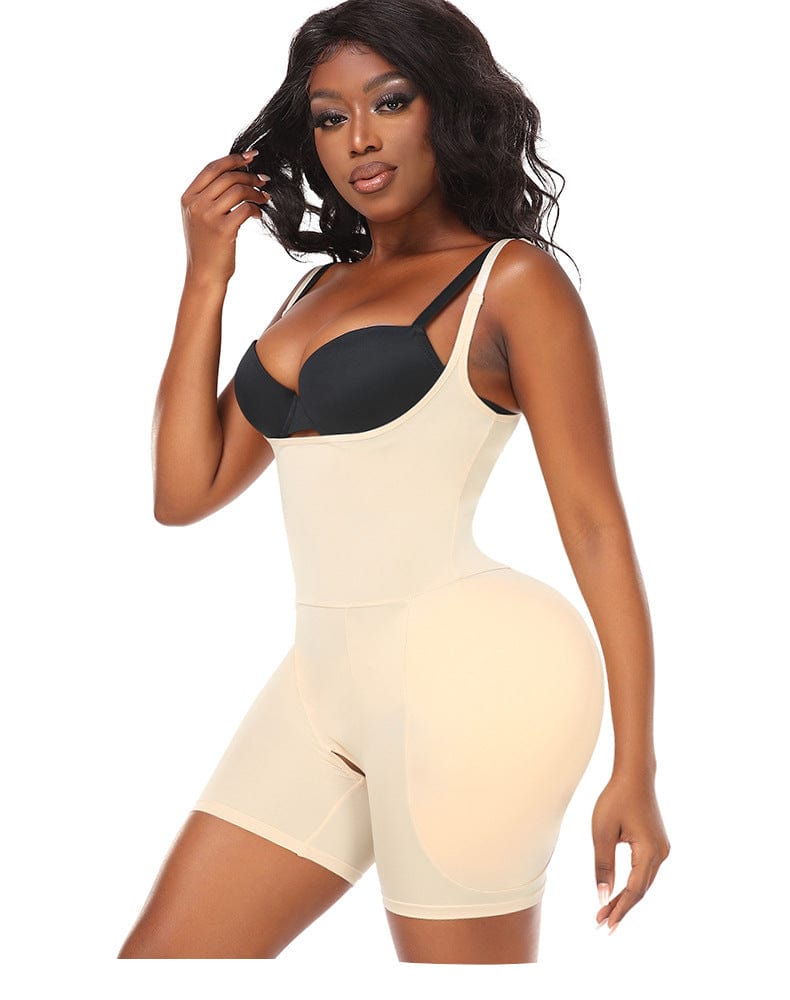 Open Bust Bodysuit Shapewear with Removable Hip Pads