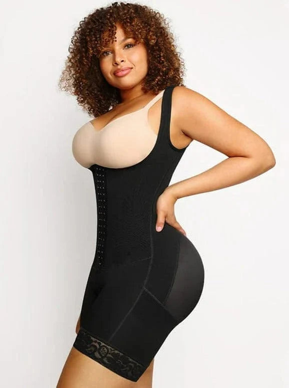Women’s Tummy Control Open Bust Shapewear Bodysuit with Steel Boning