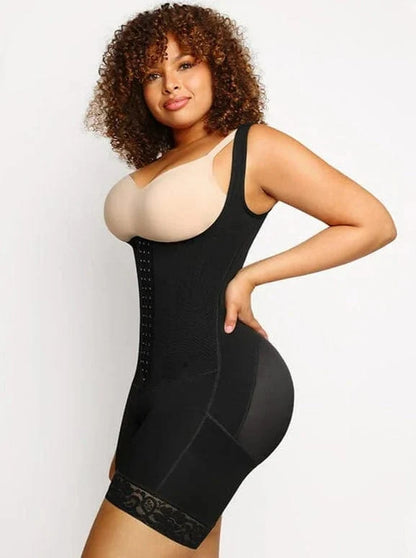 Women’s Tummy Control Open Bust Shapewear Bodysuit with Steel Boning