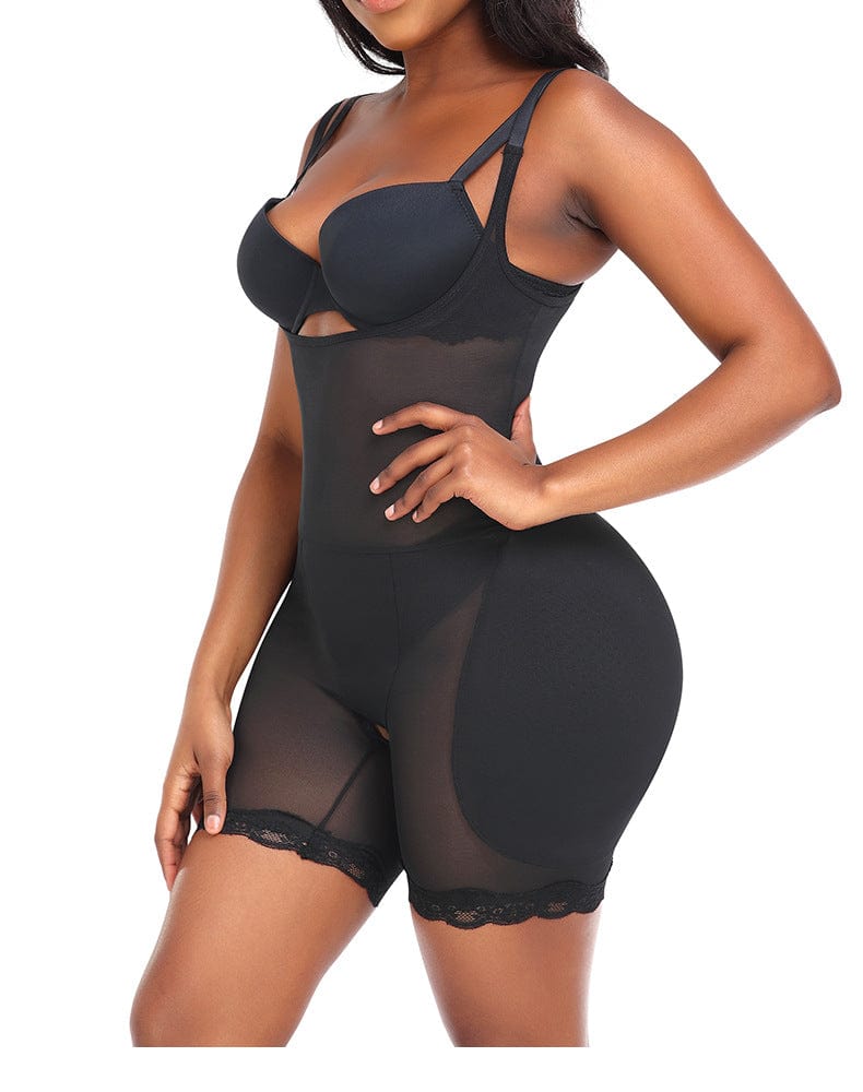 Open Bust Lace Shaping Bodysuit with Hip Pads
