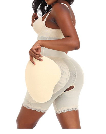 Open Bust Lace Shaping Bodysuit with Hip Pads