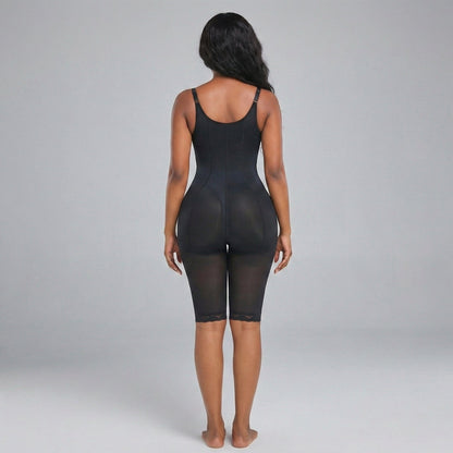 Open Bust Shapewear Bodysuit with Front Zipper and Adjustable Straps