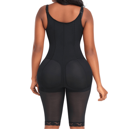 Open Bust Shapewear Bodysuit with Front Zipper and Adjustable Straps
