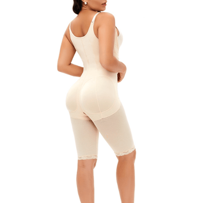 Open Bust Shapewear Bodysuit with Front Zipper and Adjustable Straps