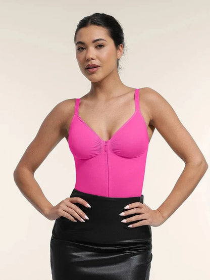 Plunge Front Zip Tummy Control Shape Wear Bodysuit