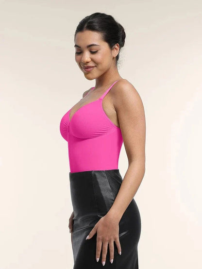 Plunge Front Zip Tummy Control Shape Wear Bodysuit