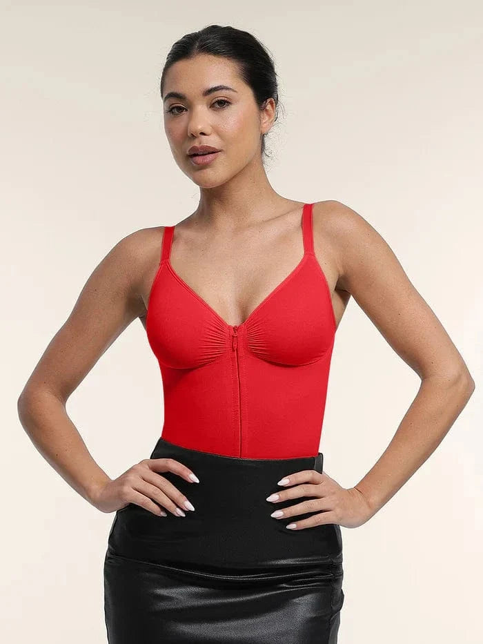 Plunge Front Zip Tummy Control Shape Wear Bodysuit