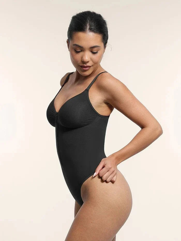 Plunge Front Zip Tummy Control Shape Wear Bodysuit