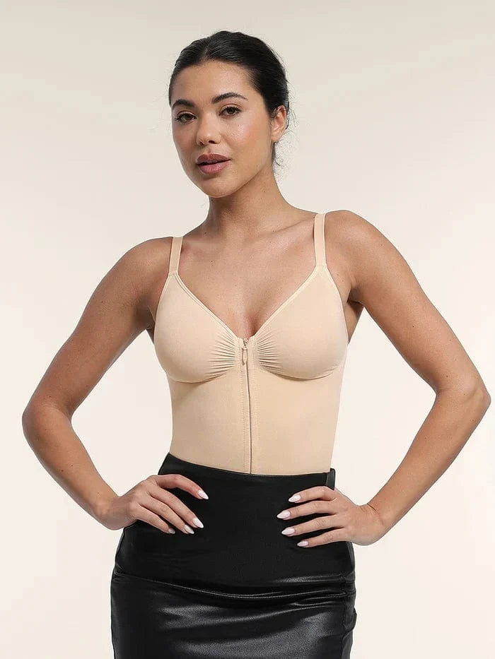 Plunge Front Zip Tummy Control Shape Wear Bodysuit