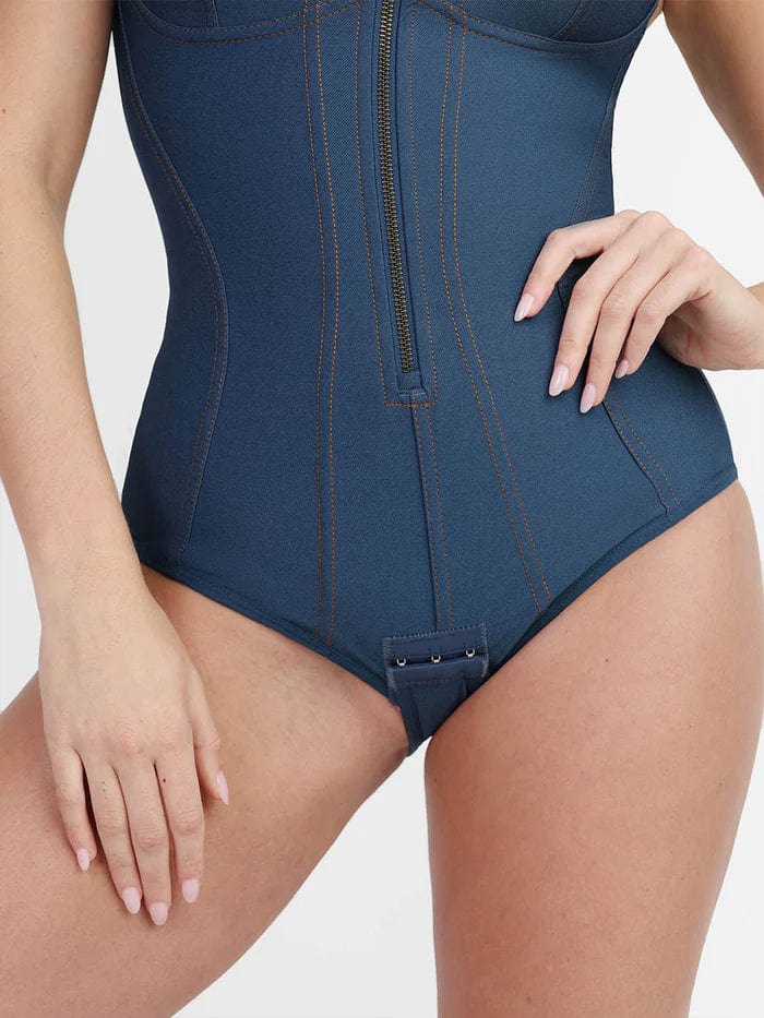 High Support Tummy Control Denim Shapewear Bodysuit