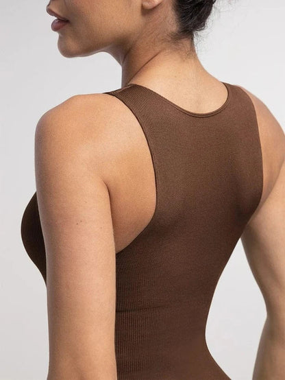 Ribbed Seamless Sleeveless Shapewear Bodysuit with Front Zipper