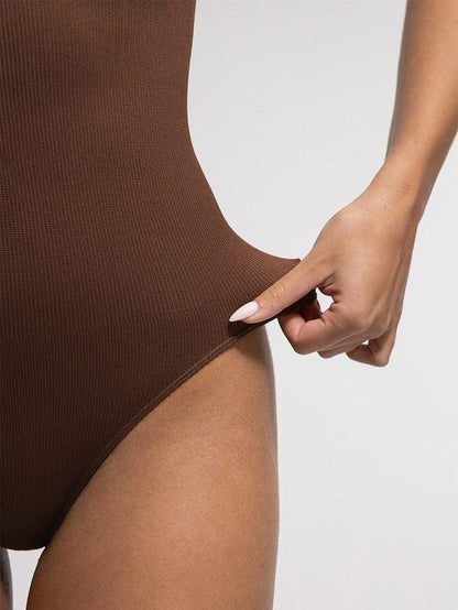 Ribbed Seamless Sleeveless Shapewear Bodysuit with Front Zipper
