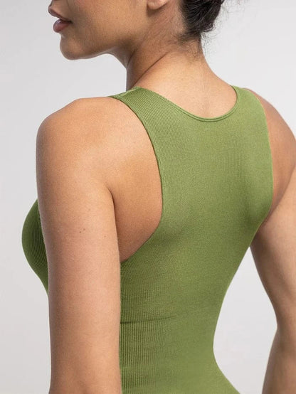 Ribbed Seamless Sleeveless Shapewear Bodysuit with Front Zipper