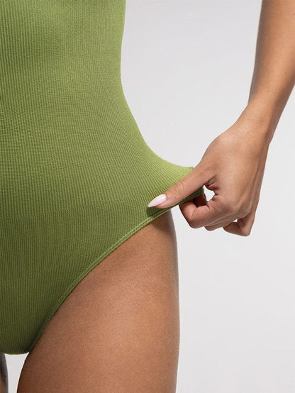 Ribbed Seamless Sleeveless Shapewear Bodysuit with Front Zipper