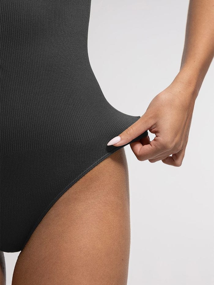 Ribbed Seamless Sleeveless Shapewear Bodysuit with Front Zipper