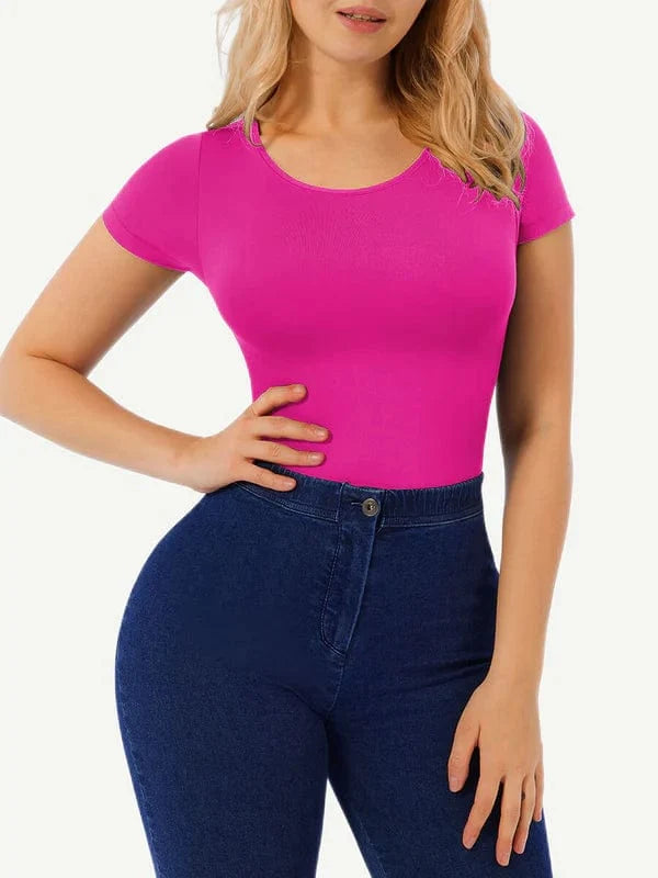 Short Sleeve Round Neck One Piece Sculpting Shapewear Bodysuit