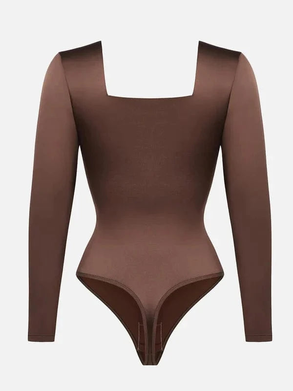 Sleek Shaping Bodysuit with Square Neck and Long Sleeves