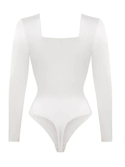 Sleek Shaping Bodysuit with Square Neck and Long Sleeves