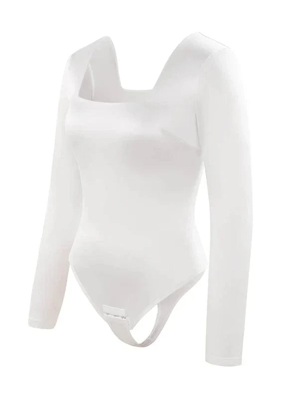 Sleek Shaping Bodysuit with Square Neck and Long Sleeves