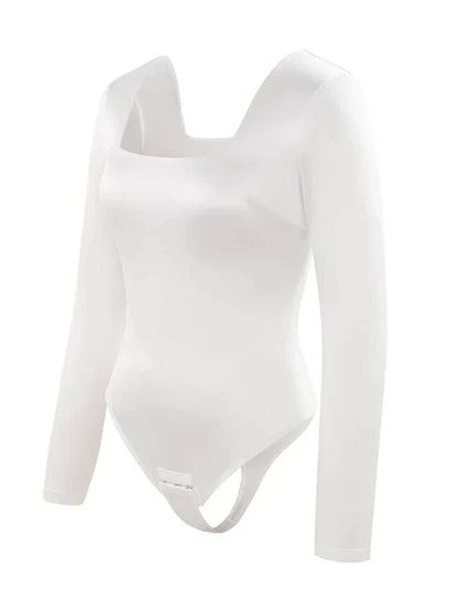 Sleek Shaping Bodysuit with Square Neck and Long Sleeves