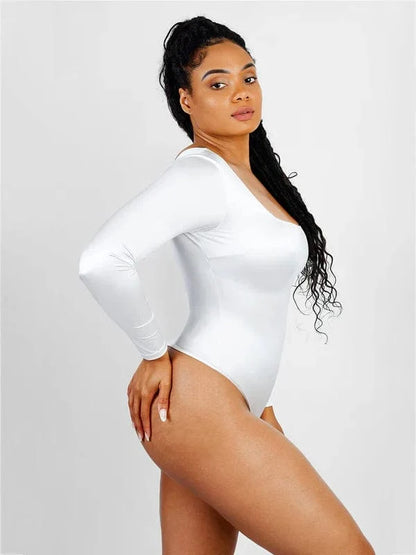Sleek Shaping Bodysuit with Square Neck and Long Sleeves