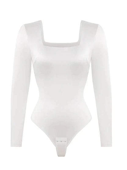 Sleek Shaping Bodysuit with Square Neck and Long Sleeves