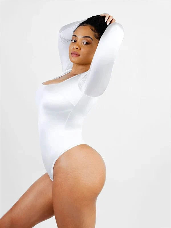 Sleek Shaping Bodysuit with Square Neck and Long Sleeves