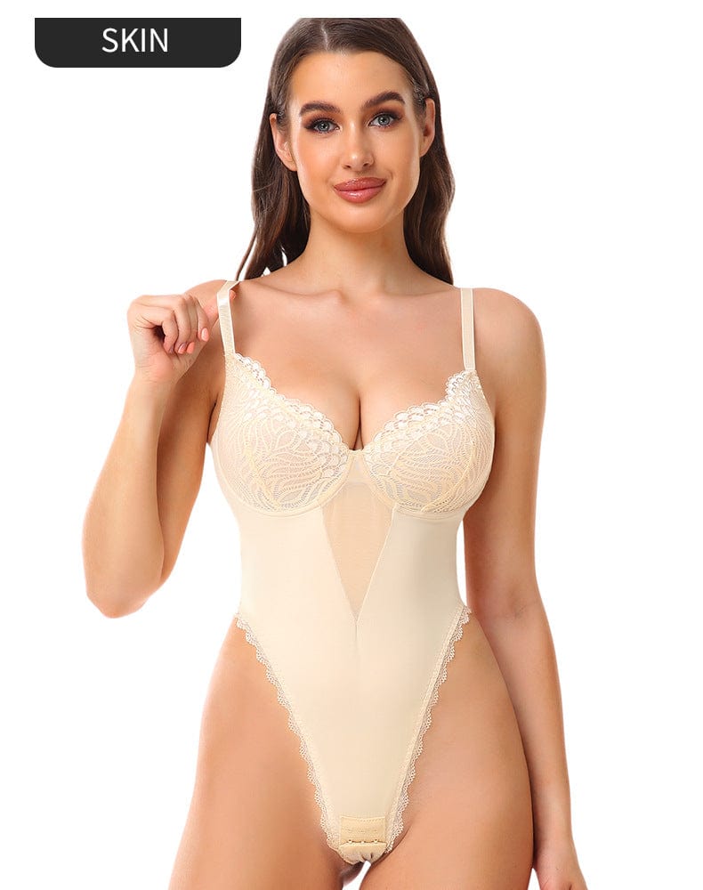 Sculpting Low Back Lace Shapewear Bodysuit with Built-In Bra
