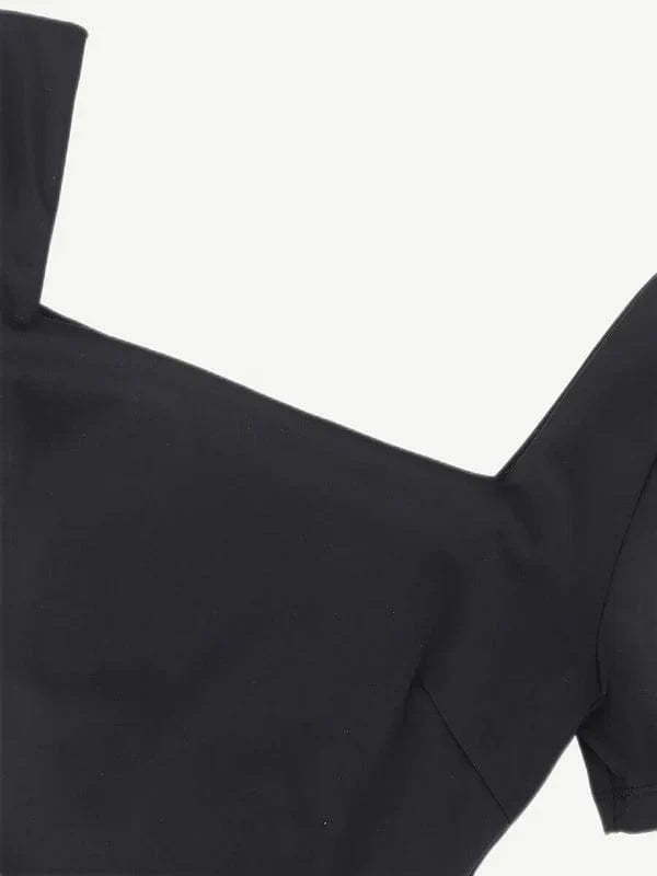 Short Sleeve Square Neck Tummy Control Shapewear Bodysuit