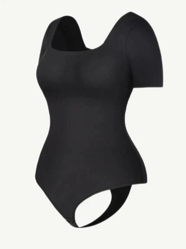 Short Sleeve Square Neck Tummy Control Shapewear Bodysuit