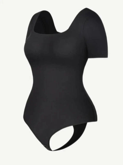Short Sleeve Square Neck Tummy Control Shapewear Bodysuit