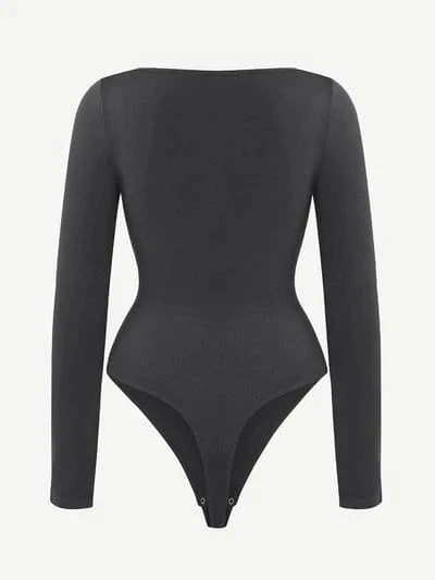Square Neck Tummy Control Long Sleeve Shapewear Bodysuit