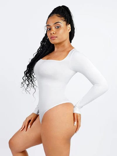 Square Neck Tummy Control Long Sleeve Shapewear Bodysuit