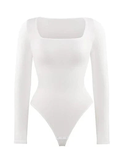 Square Neck Tummy Control Long Sleeve Shapewear Bodysuit