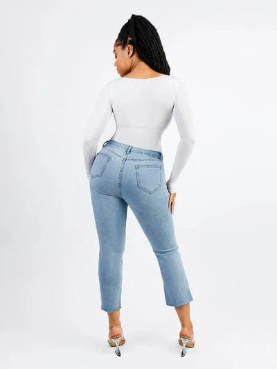 Square Neck Tummy Control Long Sleeve Shapewear Bodysuit