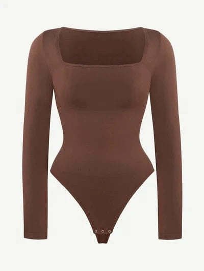Square Neck Tummy Control Long Sleeve Shapewear Bodysuit