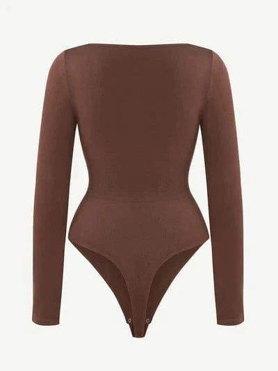 Square Neck Tummy Control Long Sleeve Shapewear Bodysuit