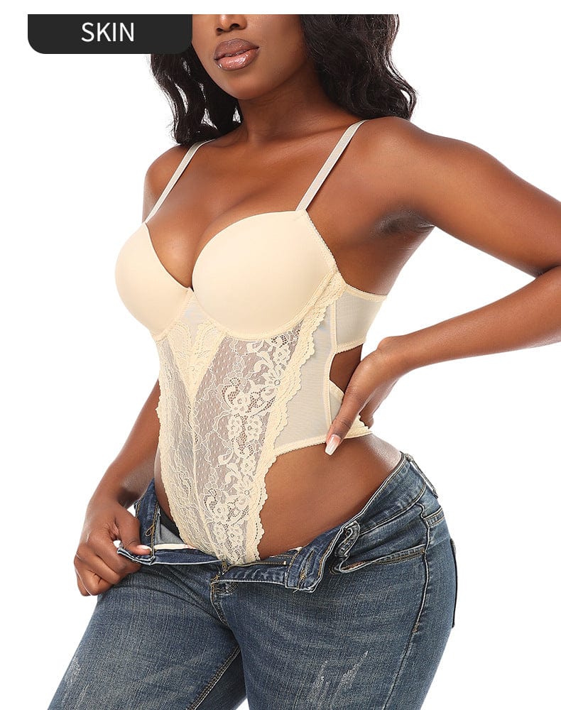 Tummy Control Lace Suspender Tights and Bodysuit Shapewear
