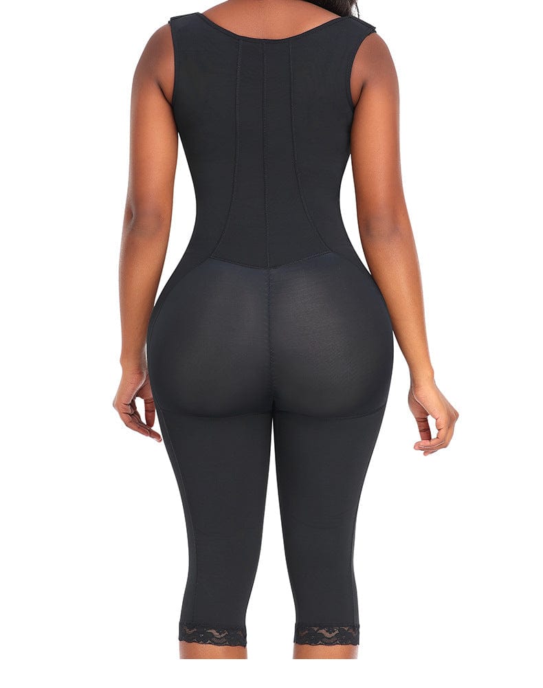 Tummy Control Mid Trouser Open Bust Shapewear Bodysuit with Front Zipper